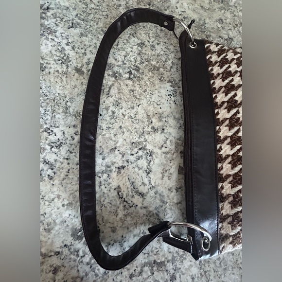 Vintage Houndstooth Fashion Express Brown Cream Satchel Bag Purse Heart Pocket - Picture 9 of 14